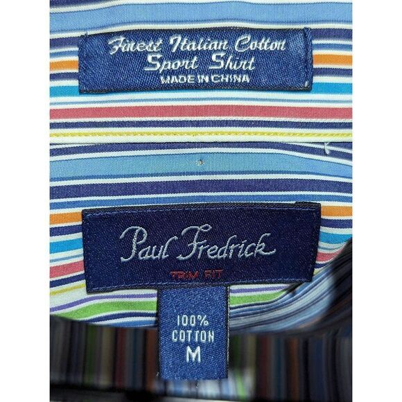 Paul Frederick Men's 100% Cotton Striped Button Front Long Sleeve Shirt Medium - Picture 2 of 5